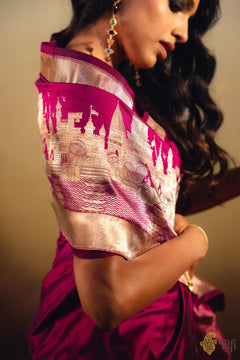 Black-Rani Pink Pure Katan Silk Banarasi Handloom Saree
