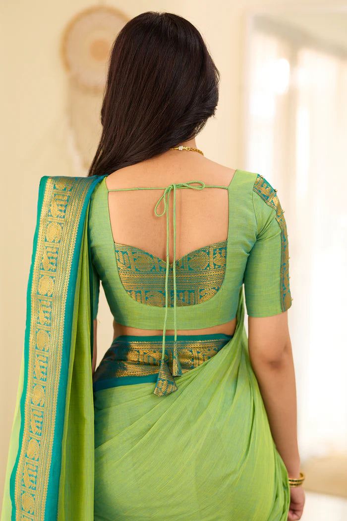 Mint Aura Chettinad Cotton Saree with Zari Border