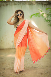 Peach Sunset Tie-Dye Mul Mul Cotton Saree