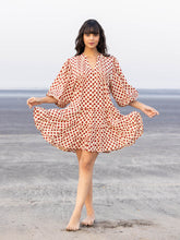 Uma Red and White Cotton Midi Dress