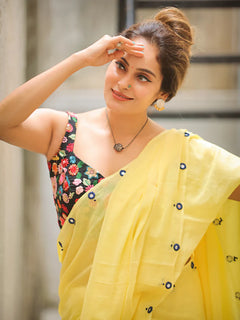 Lemon Glow Tassel Soft Mul Cotton Saree