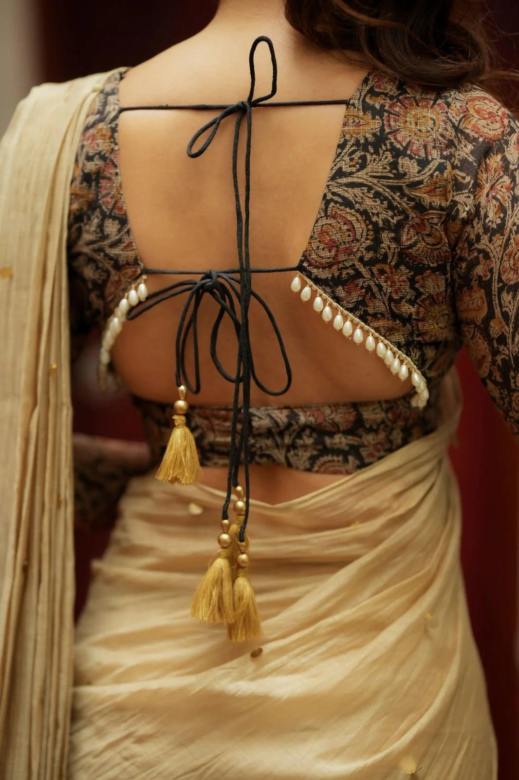 Golden Chanderi Designer Saree with Ajrakh Blouse