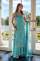Noor-e-Aqua Handwork Palazzo Set- By Reet Lifestyle