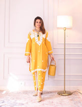 Mustard Modal Cotton Chikankari Tulip Set