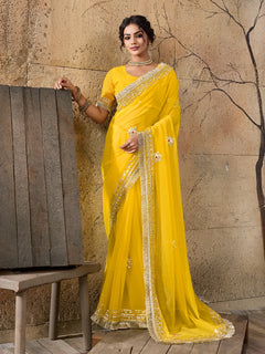 Pure Georgette Kaccha Gotapatti Work Traditional Saree