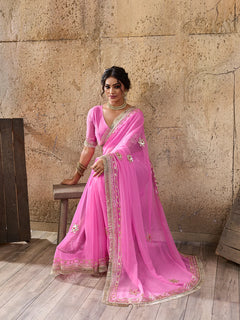 Pure Georgette Kaccha Gotapatti Work Traditional Saree