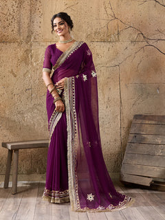 Pure Georgette Kaccha Gotapatti Work Traditional Saree