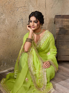 Pure Georgette Kaccha Gotapatti Work Traditional Saree