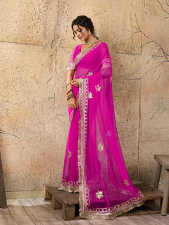 Pure Georgette Kaccha Gotapatti Work Traditional Saree