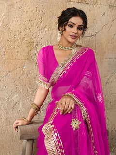 Pure Georgette Kaccha Gotapatti Work Traditional Saree