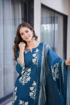 Ramya Blue Cotton Suit Set- By Reet Lifestyle