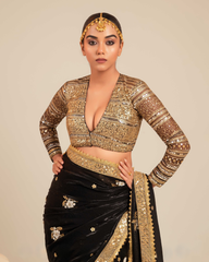 Black Butter Metallic Saree with Retro Radiance Blouse