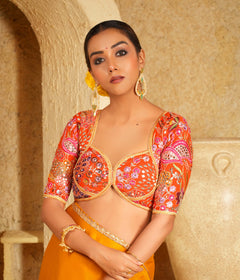 Yellow silk satin saree
