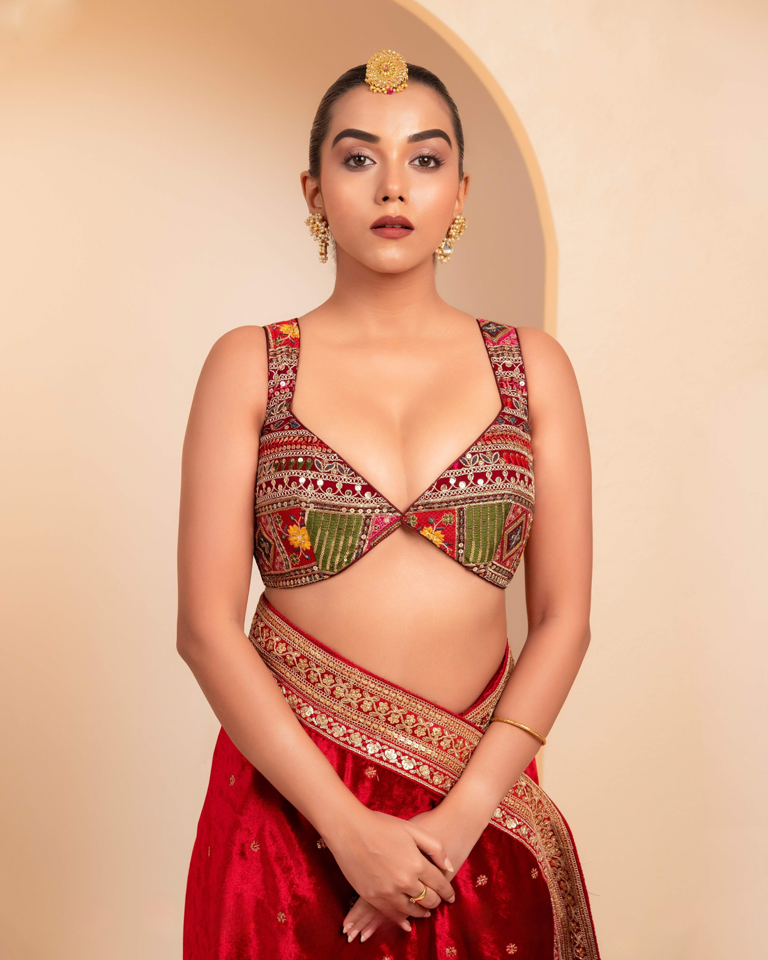 Maroon Velvet Berry Blockbuster Saree with Blouse