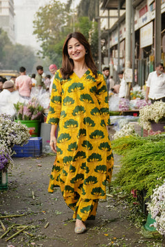 Saina Yellow A-Line Suit Set- By Reet Lifestyle