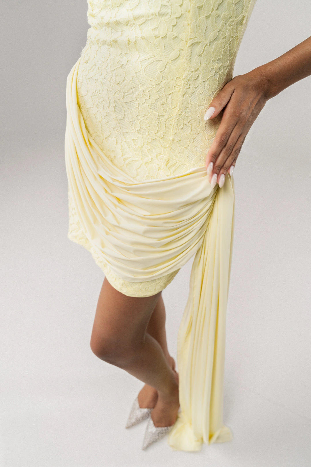 Buttercream Lace Draped Mini Dress