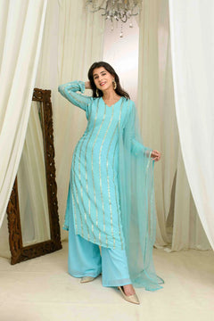 Noor Aab-E-Neel Embellished Kurta Palazzo Set