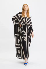 Black Geometric Belted Kaftan Dress