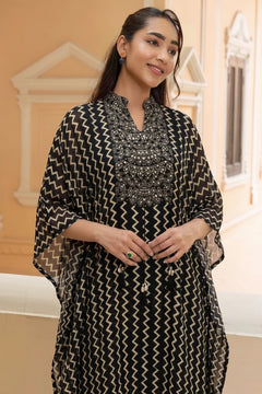Aafreen Black Embellished Kaftan Set