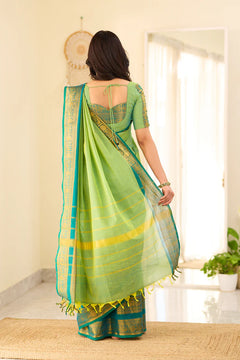 Mint Aura Chettinad Cotton Saree with Zari Border