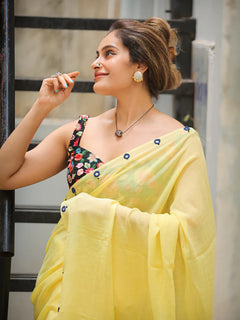 Lemon Glow Tassel Soft Mul Cotton Saree