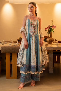 Blue Thread Embellished Cotton Blend Anarkali Set