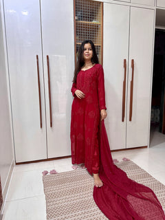 Royal Azure Three Piece Pure Viscose Georgette Suit Set