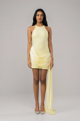 Buttercream Lace Draped Mini Dress