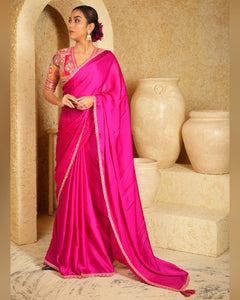 Fuchsia pink silk satin saree