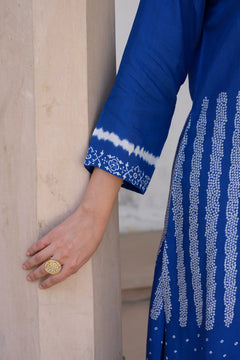 Royal Blue Bandhani Print Muslin Kurta Set