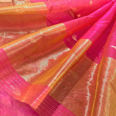 Coral Pink Dual Tone Chanderi Organza Silk Saree with Jhumka Zari Motifs