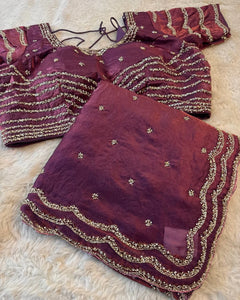Garnet Red Fendy Silk Saree with blouse - By Reet Lifestyle