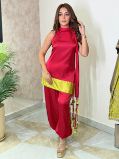 Zariya Lime Draped Co-ord Set