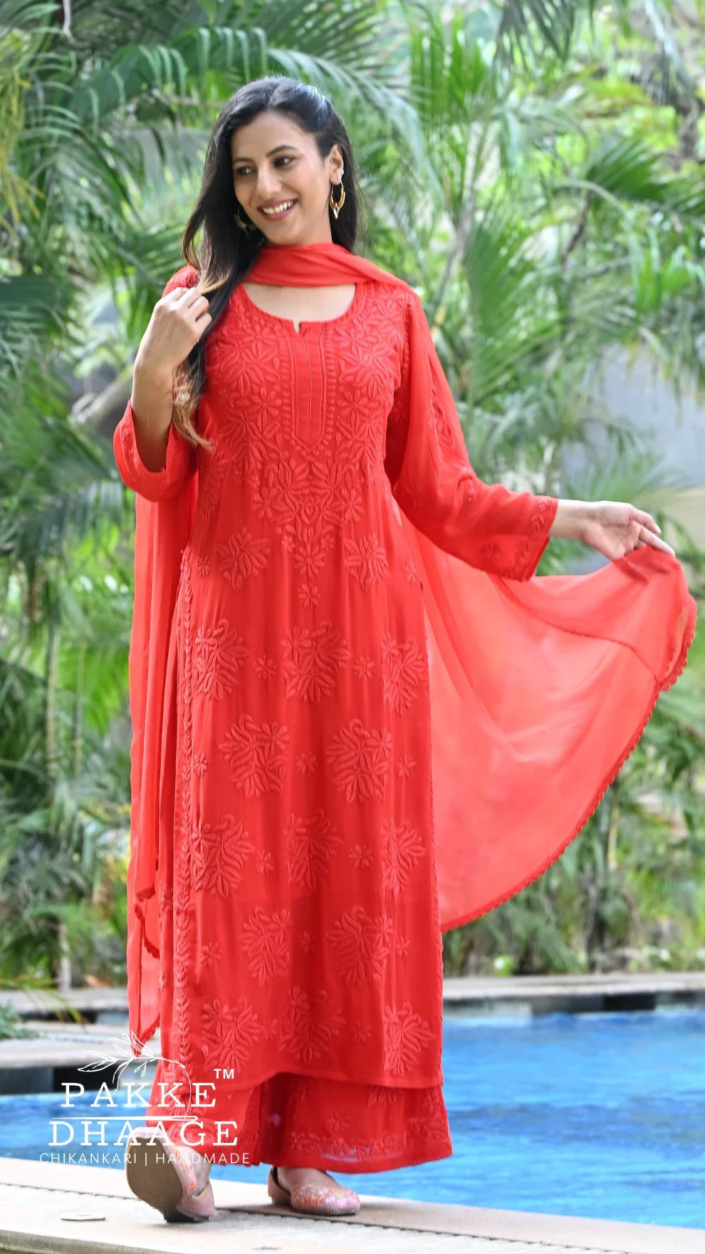 Noor Neelkamal Pure Viscose Chikankari 3D Kurta Set
