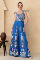 Sitara Royal Blue Embellished Indo-Western Jumpsuit with Corset Bodice