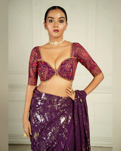 Sequins and thread work saree