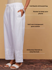 Cotton White Chikankari Straight Palazzo