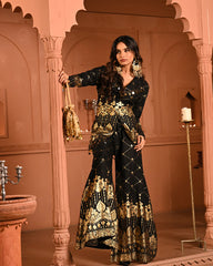 Cotton Rayon Black Mirror Blazer Set