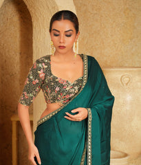 Bottle green silk satin saree