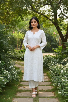 Noor Pista Pure Kota Chikankari Kurta Set