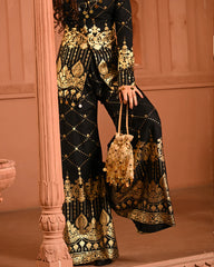 Cotton Rayon Black Mirror Blazer Set