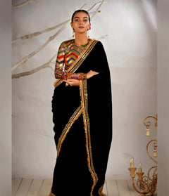 Black velvet saree with blouse