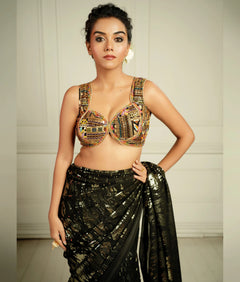 Deep black saree for parties