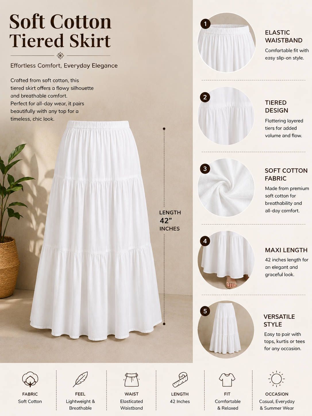 Ivory Breeze Tiered Cotton Skirt