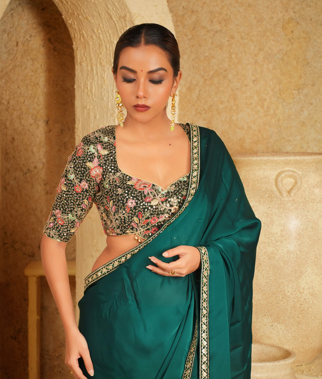 Multicolored thread embroidery blouse