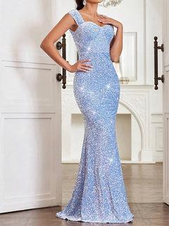 Burgundy Sequinned Floor-Length Cocktail Dress