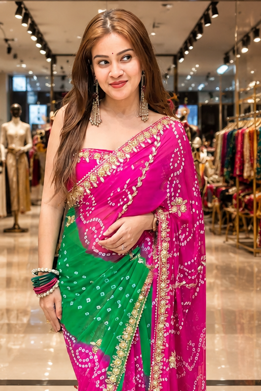 Bandhej Katdana Handwork Saree