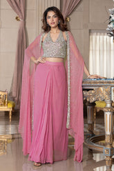 Pastel Majesty Georgette Cape Set - Indo-Western