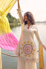 Off-White Phoolkari Motif-Sharara Set