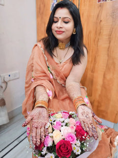 Hand-Painted Floral Satin Lehenga Set